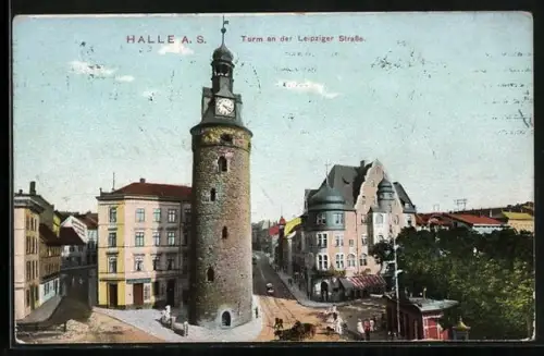 AK Halle a. S., Turm an der Leipziger Strasse