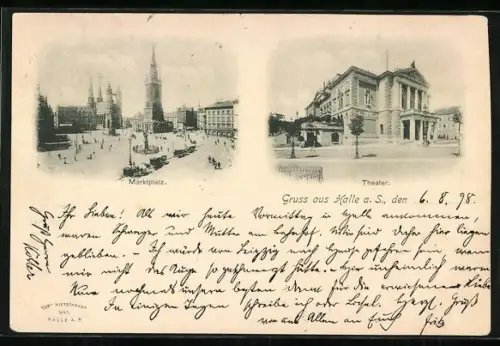 AK Halle a. S., Marktplatz, Theater