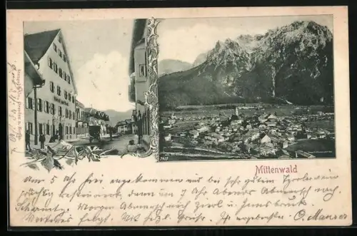 AK Mittenwald, Hotel zur Post, Ortsansicht
