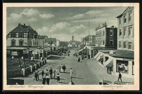 AK Wangeroog, Nordseebad, Zedelinstrasse mit Buchhandlung