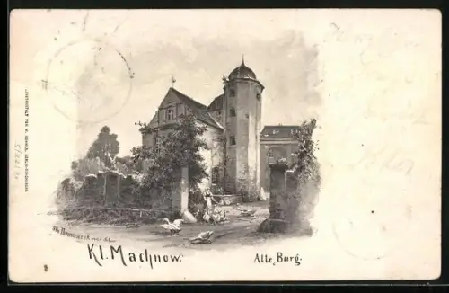 Künstler-AK Kl. Machnow, Blick auf die alte Burg