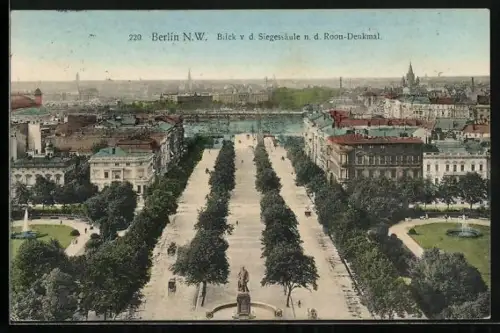 AK Berlin-Tiergarten, Blick von der Siegessäule nach dem Roon-Denkmal
