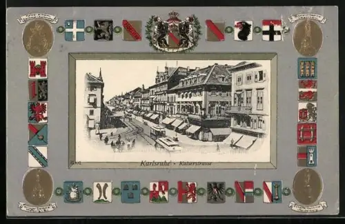 AK Karlsruhe, Kaiserstrasse, Wappen