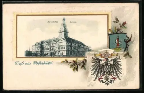 Passepartout-Lithographie Wolfenbüttel, Herzogliches Schloss, Wappen