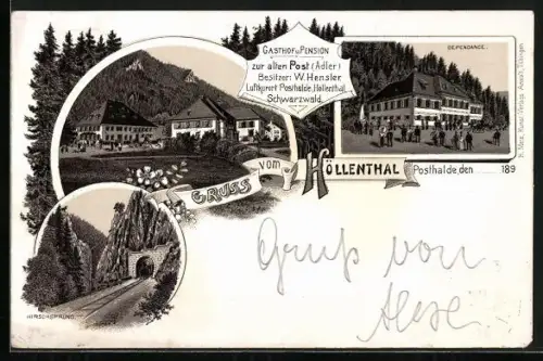 Lithographie Posthalde /Höllenthal, Gasthof u. Pension zur alten Post, Dependance, Hirschsprung