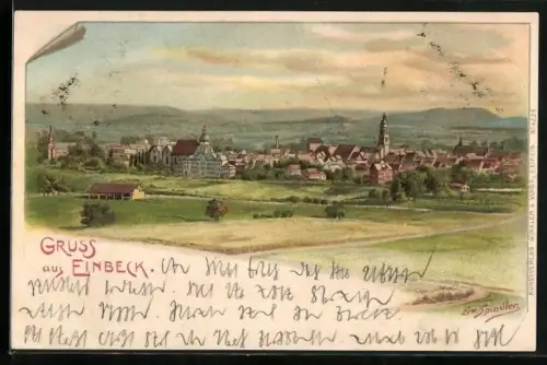 Künstler-AK Erwin Spindler: Einbeck, Ortsansicht aus der Vogelschau