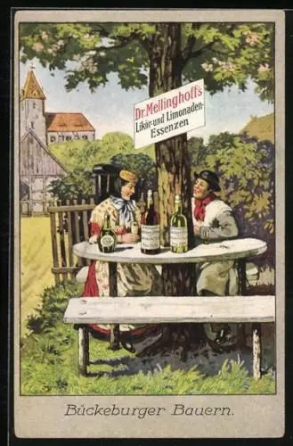 Künstler-AK Bückeburger Bauern, Dr. Mellinghoff`s Likör- und Limonaden-Essenzen