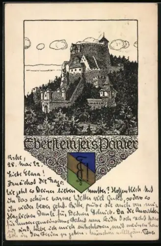 AK Karlsruhe, Studentenwappen Eberstein sei's Panier, Burg