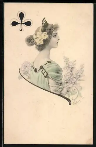 AK Junge Frau im Kleid in Seitenansicht, Kreuz Farbe