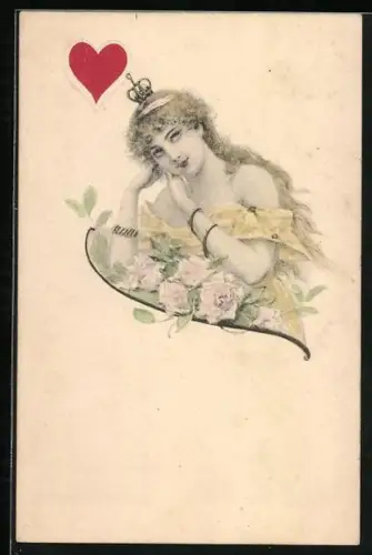 AK Attraktive junge Frau im Kleid, Herz Farbe