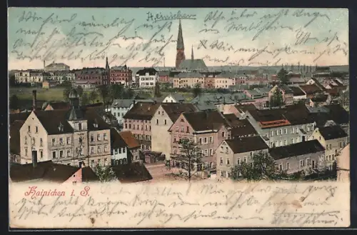 AK Hainichen i. S., Stadtansicht mit Kirche und Wohnhäusern
