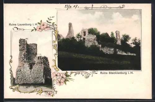 AK Stecklenburg i. H., Ruine und Ruine Lauenburg