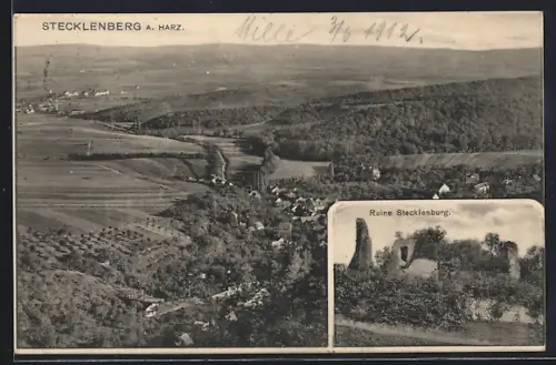 AK Stecklenberg a. Harz, Panorama, Ruine Stecklenburg