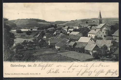 AK Güntersberge, Ortsansicht mit Kirche und umliegender Landschaft