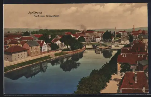 AK Heilbronn, Blick vom Götzenturm auf Neckar und Stadtansicht