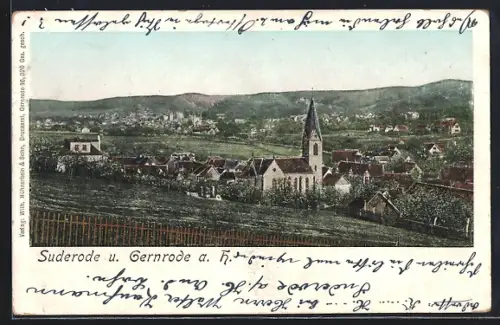 Goldfenster-AK Gernrode a. H., Ortsansicht mit Suderode