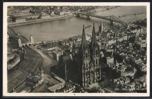 AK Köln, Dom, Hauptbahnhof, Rheinbrücke, Luftaufnahme