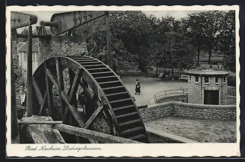 AK Bad Nauheim, Ludwigsbrunnen, Wasserrad
