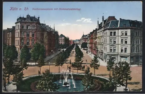 AK Köln-Neustadt, Barbarossaplatz, Hohenstaufenring, Brunnen