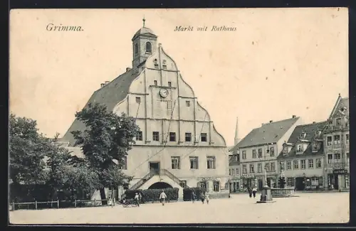 AK Grimma, Markt mit Rathaus