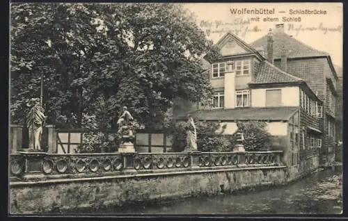 AK Wolfenbüttel, Schlossbrücke mit altem Schloss