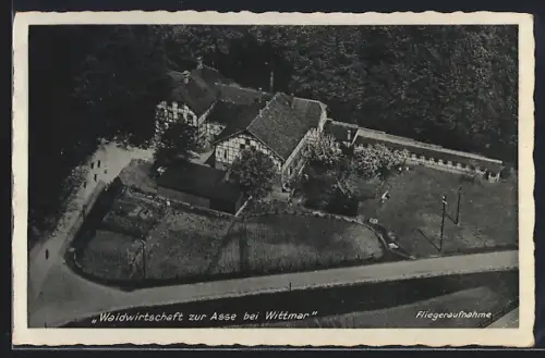 AK Wittmar über Wolfenbüttel, Waldwirtschaft zur Asse bei Wittman, Bes. Robert Marschlich, Fliegeraufnahme