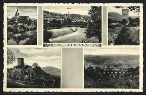 AK Greene bei Kreiensen, Kirche, Burgruine, Viadukt, Ortsansichten
