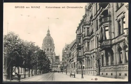 AK Mainz, Kaiserstrasse mit Christuskirche
