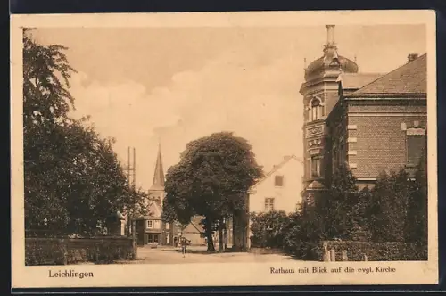 AK Leichlingen, Rathaus, Blick auf die evgl. Kirche