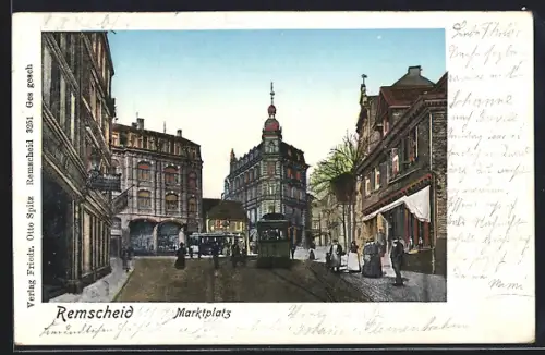 Goldfenster-AK Remscheid, Marktplatz mit leuchtenden Fenstern