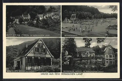 AK Solingen-Wald /Ittertal, Schwimmbad, Bergisches Heimatmuseum, Heidberger Mühle