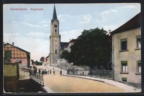AK Germersheim, Ringstrasse mit Kirche