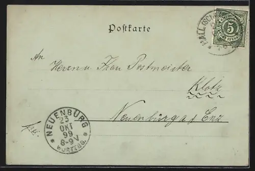 Mondschein-AK Hall, Stadtansicht mit Brücke