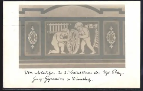 Foto-AK Düsseldorf, Wandbild 2. Vorschulklasse Kgl. Prinz-Georg-Gymnasium