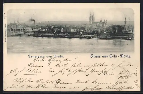 AK Köln-Deutz, Panoramaansicht auf Stadt und Rhein
