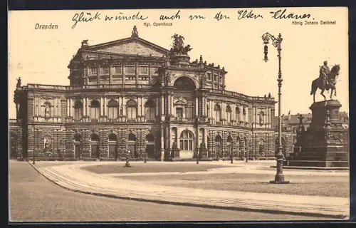 AK Dresden, Königl. Opernhaus mit König Johann-Denkmal