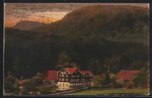 AK Steinbergen im Wesergebirge, Hotel Wolbrecht mit Hirschkuppe, Bes. A. Bethmann
