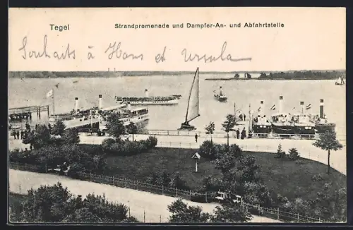 AK Berlin-Tegel, Blick auf Strandpromenade mit Dampferanlegestelle