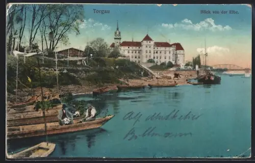 AK Torgau, Blick von der Elbe