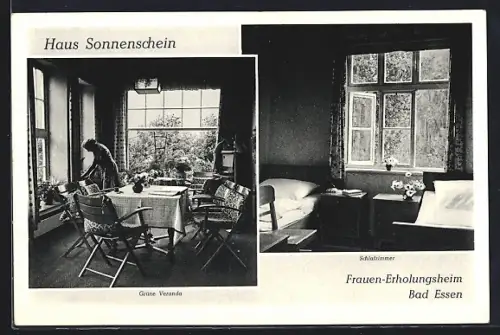 AK Bad Essen, Haus Sonnenschein mit Grüner Veranda und Schlafzimmer