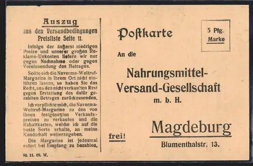 AK Magdeburg, Bestellkarte der Nahrungsmittel-Versand GmbH