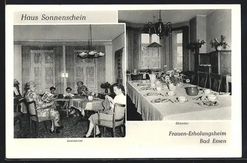 AK Bad Essen, Haus Sonnenschein mit Esszimmer und Lesezimmer