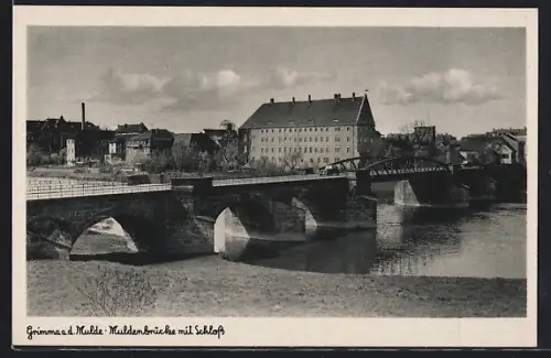 AK Grimma, Muldenbrücke mit Schloss