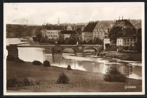 AK Grimma, Flusspartie mit Brücke