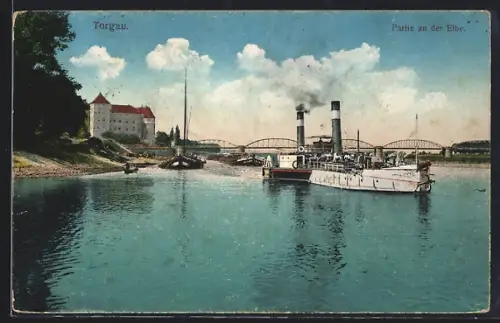 AK Torgau, Partie an der Elbe
