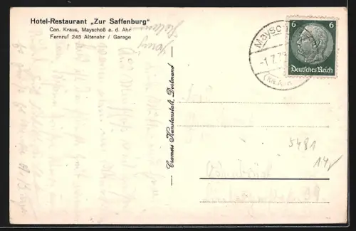 AK Mayschoss a. d. Ahr, Ortsansicht mit Mayschösser Riesling und Weintrauben