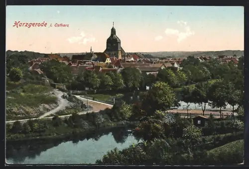 AK Harzgerode, Ortsansicht mit Kirche