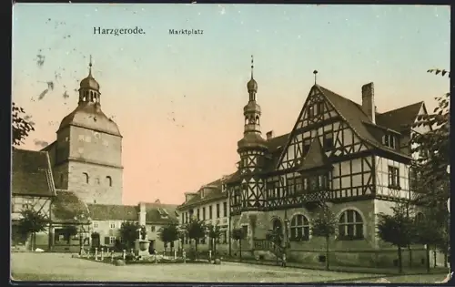 AK Harzgerode, Blick auf den Marktplatz