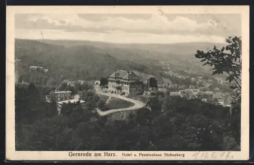 AK Gernrode am Harz, Hotel Stubenberg aus der Vogelschau