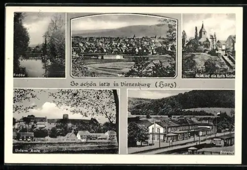 AK Vienenburg /Harz, Totalansicht des Ortes, Bahnhof